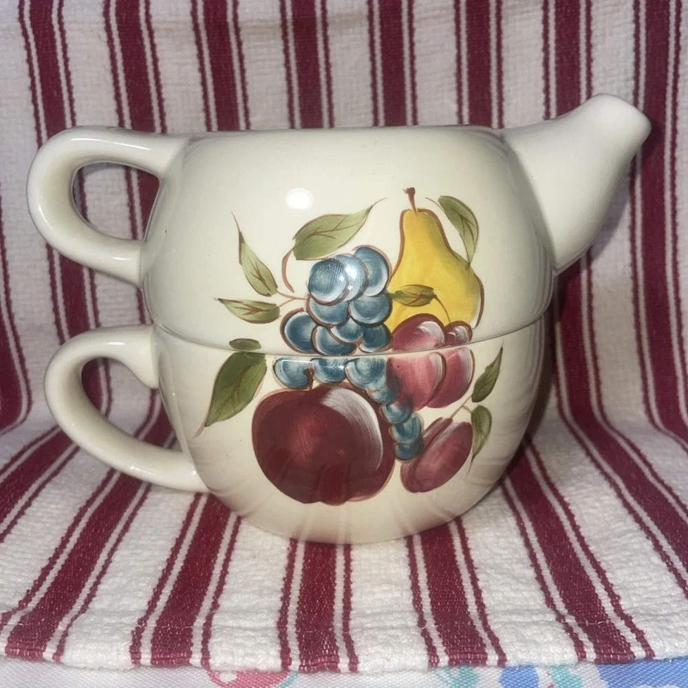 HOME AROUND THE ORCHARD STACKABLE‎ CERAMIC TEAPOT & CUP
